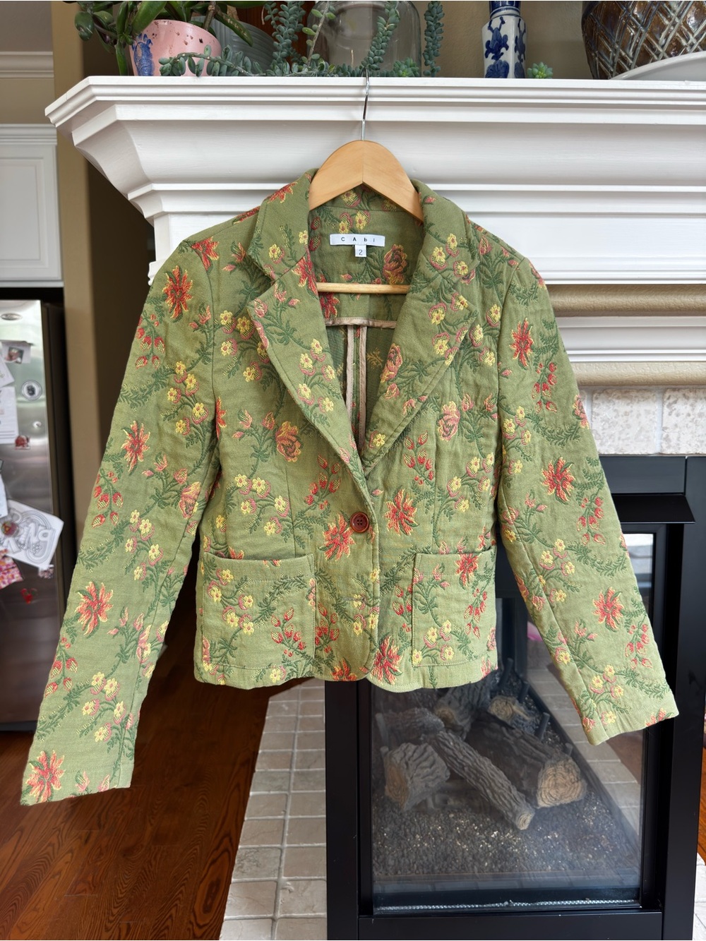 Cabi Green Brocade Floral Tapestry Blazer 2